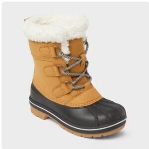 Cat & Jack Waterproof Boots Cognac Size 6 Youth Lace up Faux fur lining